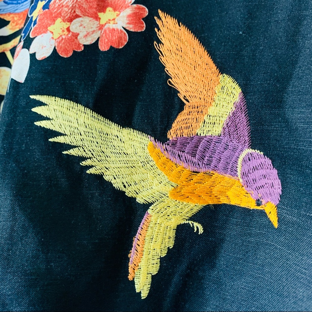 Citron Petite Oriental Bird Embroidered Button Top - Picture 7 of 7